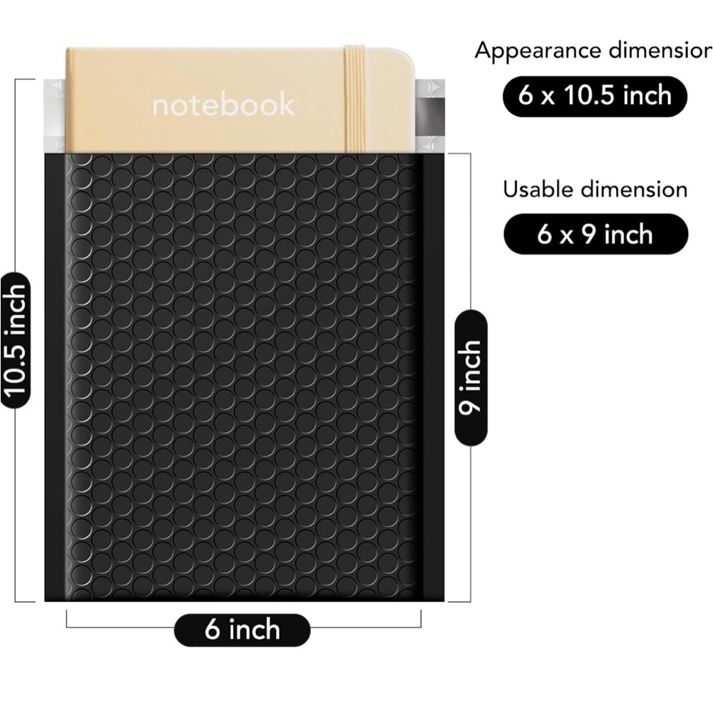 NEW!🖤10 pack Bubble Envelope 6 x 9 inch- Black